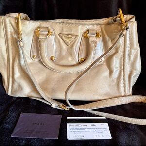 Prada Vitello Shine Leather Satchel with Shoulder Strap